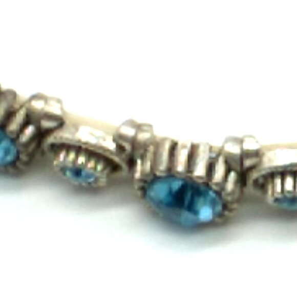 Soft Blue Faceted Crystal Glass Silver-tone Stretch Bracelet - Picture 6 of 15